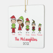Gepersonaliseerde familie van 5 kerst keramisch ornament (Links)