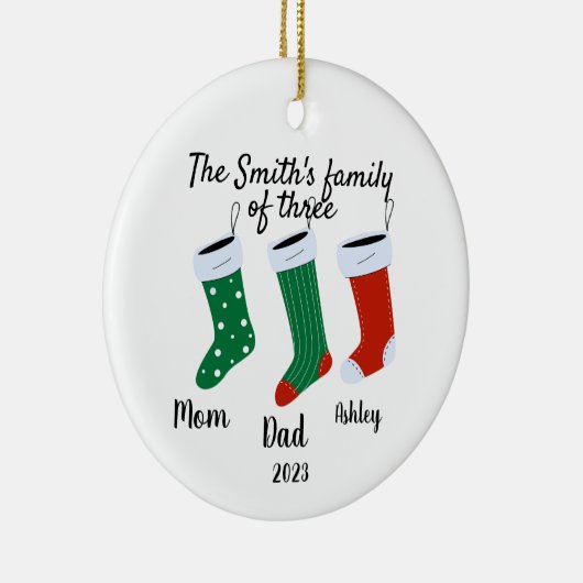 Gepersonaliseerde familie van drie kerst 2023 keramisch ornament (Rechts)