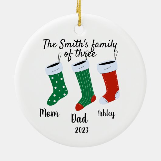 Gepersonaliseerde familie van drie kerst 2023 keramisch ornament (Achterkant)