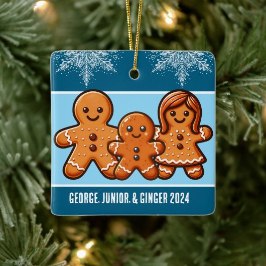 Gepersonaliseerde familie van drie kerst peperkoek keramisch ornament (Boom)