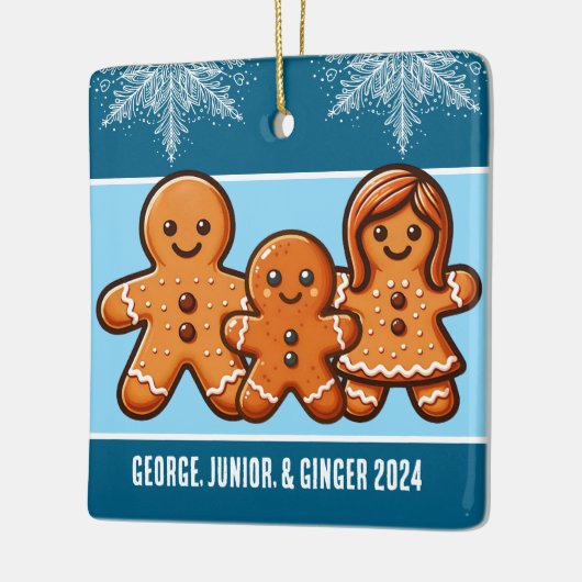Gepersonaliseerde familie van drie kerst peperkoek keramisch ornament (Links)