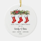 Gepersonaliseerde familie van drie kousen Kerstmis Keramisch Ornament (Voorkant)