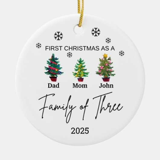 Gepersonaliseerde Familie van Drie Ornament, Famil Keramisch Ornament (Voorkant)