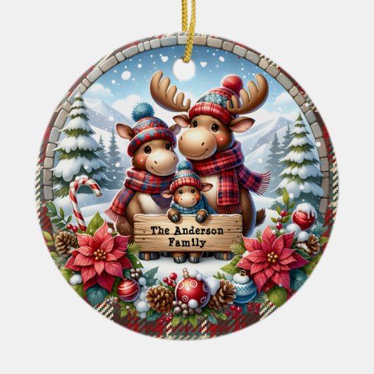 Gepersonaliseerde familie van drie rendieren Kerst Keramisch Ornament (Voorkant)