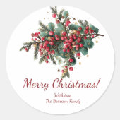 Gepersonaliseerde Familie Vrolijk Kerstontwerp Ronde Sticker (Voorkant)