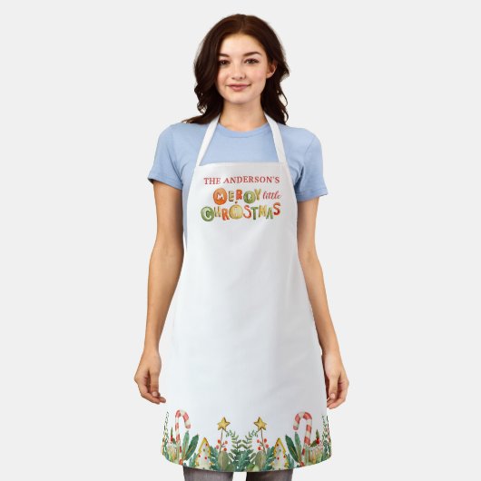 Gepersonaliseerde familie Vrolijk klein Kerstfeest Schort (Gedragen)