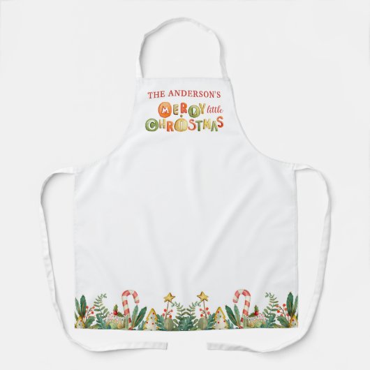 Gepersonaliseerde familie Vrolijk klein Kerstfeest Schort (Voorkant)