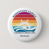 Gepersonaliseerde Familiecruise Retro Sunset Ship  Ronde Button 5,7 Cm (Voorkant)