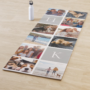 Gepersonaliseerde familiefoto collage   Grijs Mono Yogamat