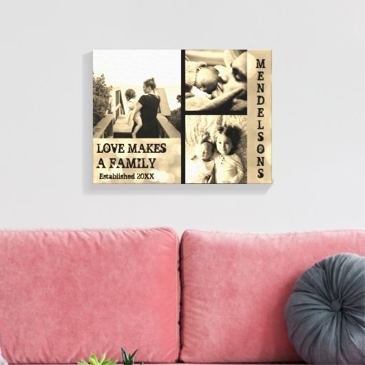 Gepersonaliseerde familiefoto collage met aangepas canvas afdruk (Insitu (Woonkamer))