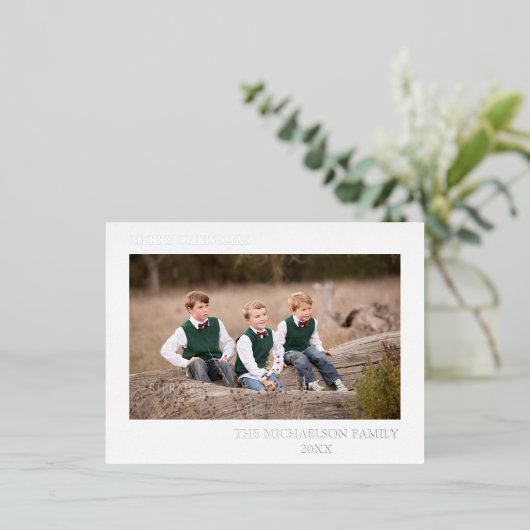 Gepersonaliseerde familiefoto folie feestdagen briefkaart (Staand Voorkant)