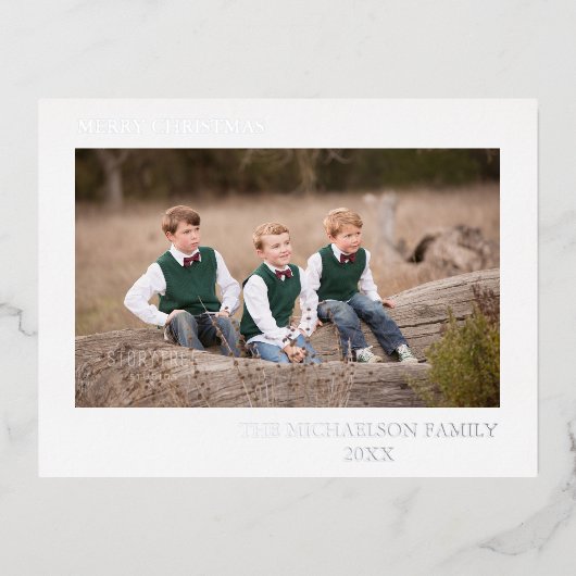 Gepersonaliseerde familiefoto folie feestdagen briefkaart (Voorkant)