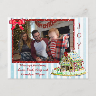 Gepersonaliseerde Familiefoto Gingerbread House Ka Feestdagenkaart