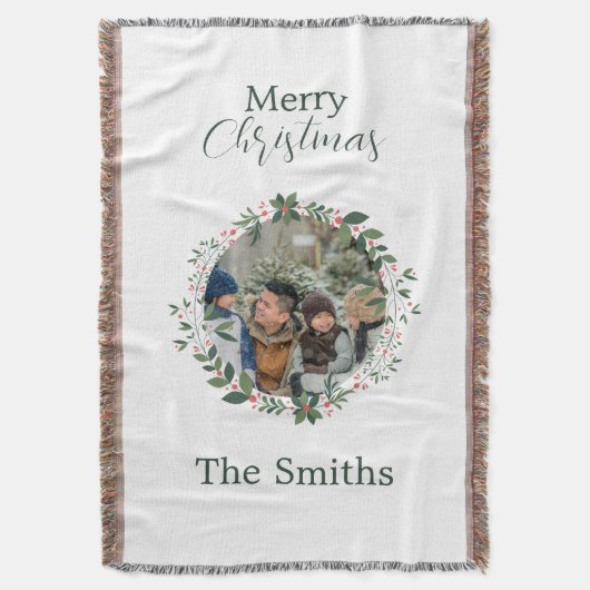 Gepersonaliseerde Familiefoto Kerstkrans Deken (Voorkant Verticaal)