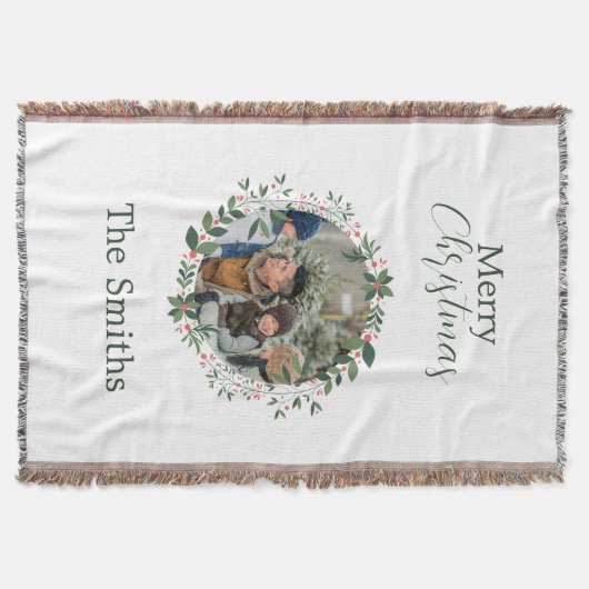 Gepersonaliseerde Familiefoto Kerstkrans Deken (Voorkant)