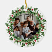Gepersonaliseerde Familiefoto Kerstkrans Keramisch Ornament (Voorkant)