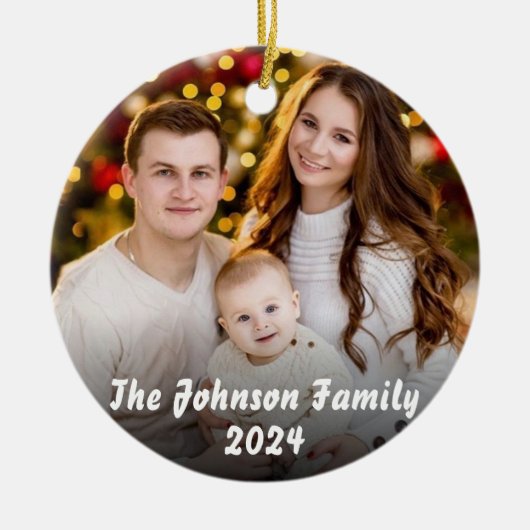 Gepersonaliseerde familiefoto Kerstmis Keramisch Ornament (Voorkant)