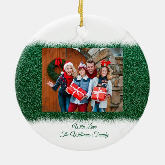 Gepersonaliseerde familiefoto- Kerstmis- Keramisch Ornament (Achterkant)