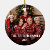 Gepersonaliseerde familiefoto met kerstcitaat keramisch ornament (Voorkant)