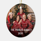 Gepersonaliseerde familiefoto met kerstcitaat keramisch ornament (Links)