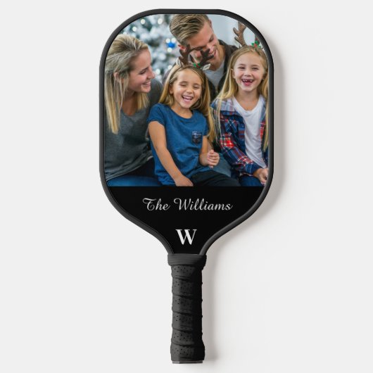 Gepersonaliseerde familiefoto Monogram familienaam Pickleball Paddle (Voorkant)