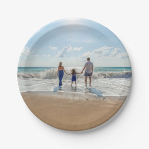Gepersonaliseerde familiefoto op het strand papieren bordje
