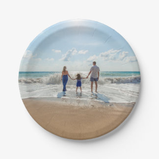 Gepersonaliseerde familiefoto op het strand papieren bordje