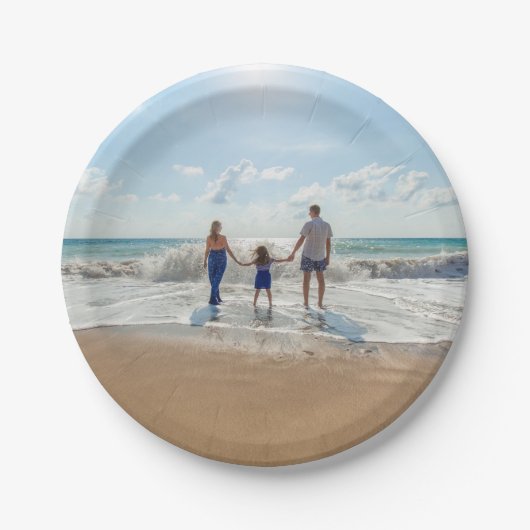 Gepersonaliseerde familiefoto op het strand papieren bordje (Voorkant)