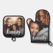 Gepersonaliseerde familiefoto ovenwant & pannenlap set (Voorkant)