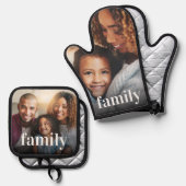 Gepersonaliseerde familiefoto ovenwant & pannenlap set (Voorkant / Achterkant)