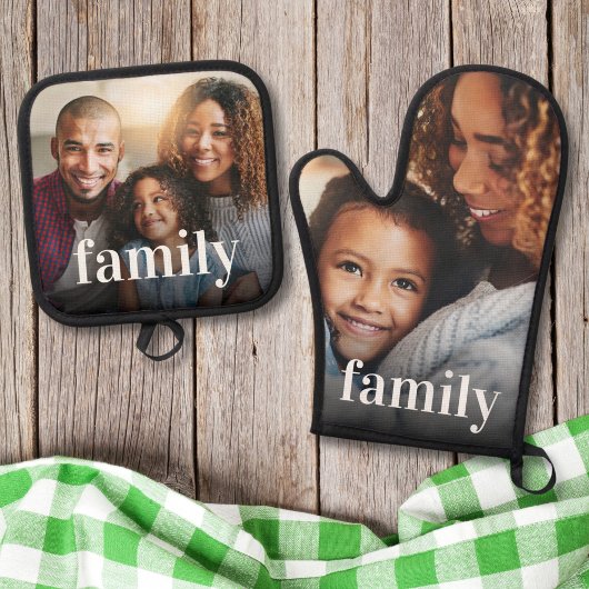 Gepersonaliseerde familiefoto ovenwant & pannenlap set