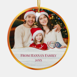 Gepersonaliseerde familiefoto & Prettig kerstfeest Keramisch Ornament