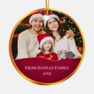 Gepersonaliseerde familiefoto & Prettig kerstfeest Keramisch Ornament