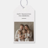 Gepersonaliseerde familiefoto Thanksgiving Cadeaulabel (Voorkant)