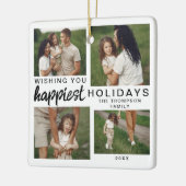 Gepersonaliseerde Familiefotocollage Kerstmis 2024 Keramisch Ornament (Links)