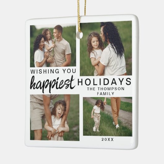 Gepersonaliseerde Familiefotocollage Kerstmis 2024 Keramisch Ornament (Links)