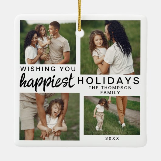 Gepersonaliseerde Familiefotocollage Kerstmis 2024 Keramisch Ornament (Achterkant)
