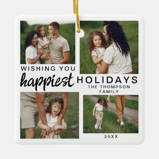 Gepersonaliseerde Familiefotocollage Kerstmis 2024 Keramisch Ornament (Voorkant)