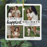 Gepersonaliseerde Familiefotocollage Kerstmis 2024 Keramisch Ornament<br><div class="desc">Vier het plezier van het vakantieseizoen met onze gepersonaliseerde familiefoto Collage Christmas 2024 Ceramic Ornament. Dit elegante ornament heeft een minimalistisch ontwerp dat uw favoriete familiefoto's prachtig laat zien in een collage met vier foto's. Gemaakt van hoogwaardig keramiek, biedt het een duurzame en stijlvolle manier om de speciale momenten van...</div>