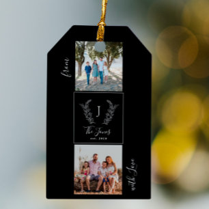Gepersonaliseerde familiefotocollage met monogram cadeaulabel