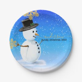 Gepersonaliseerde familiekerstmok met sneeuwman papieren bordje
