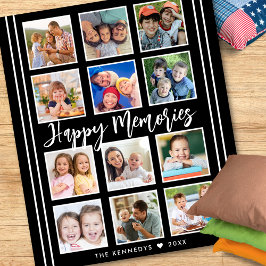 Gepersonaliseerde familienaam 12 Fotocollage Zwart Fleece Deken