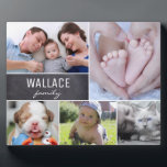 Gepersonaliseerde familienaam, 5 Foto Collage Fotoplaat<br><div class="desc">Geef je geliefde foto's weer met deze plaque paleasel met een prachtig geconstrueerd collage. Geef het persoonlijk tintje met je familienaam en favoriete afbeeldingen van het gezin,  huisdieren,  kinderen,  echtgeno(o)t(e).</div>
