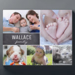 Gepersonaliseerde familienaam, 5 Foto Collage Fotoplaat<br><div class="desc">Geef je geliefde foto's weer met deze plaque paleasel met een prachtig geconstrueerd collage. Geef het persoonlijk tintje met je familienaam en favoriete afbeeldingen van het gezin,  huisdieren,  kinderen,  echtgeno(o)t(e).</div>