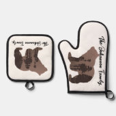 Gepersonaliseerde Familienaam Beer Silhouette Ovenwant & Pannenlap Set (Voorkant)