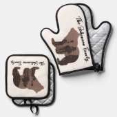 Gepersonaliseerde Familienaam Beer Silhouette Ovenwant & Pannenlap Set (Voorkant / Achterkant)