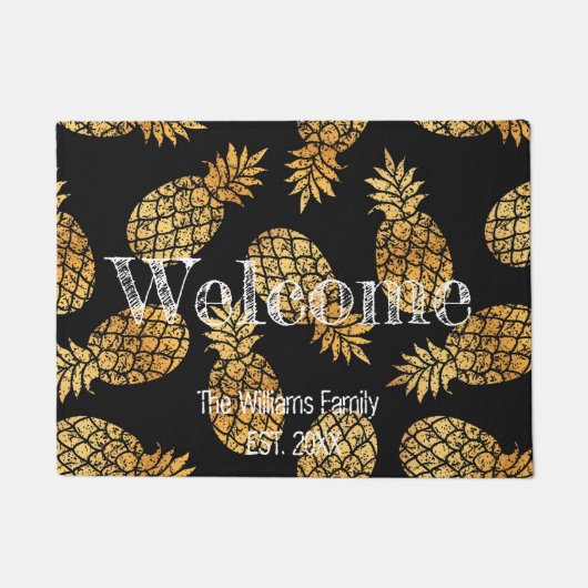 Gepersonaliseerde familienaam Black Gold Ananas Deurmat (Voorkant)