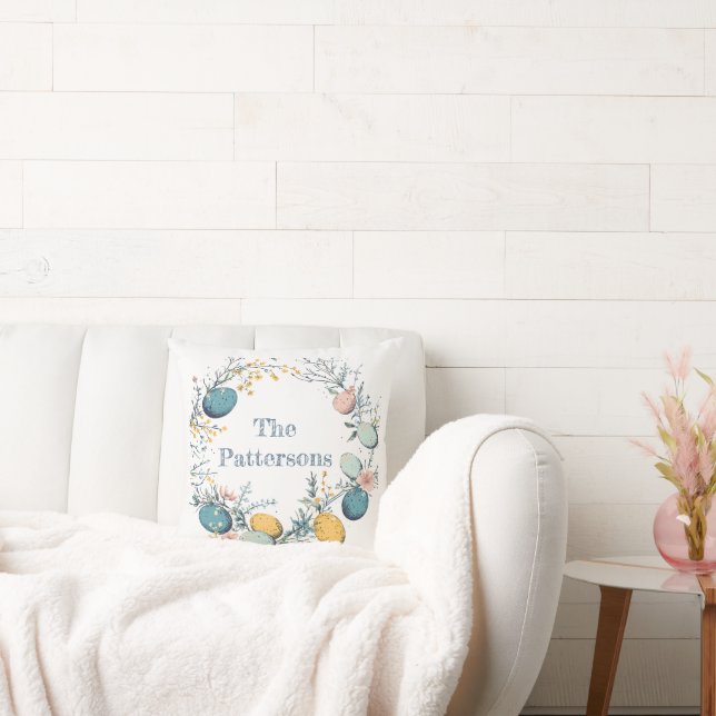 Gepersonaliseerde familienaam Bloemen Ei Krans Pas Kussen (Bank)