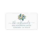 Gepersonaliseerde familienaam Blue Floral Etiket (Voorkant)