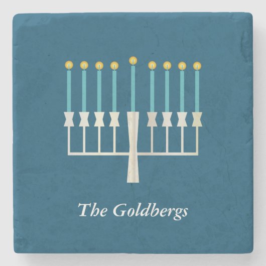 Gepersonaliseerde familienaam Chanoeka Menorah Blu Stenen Onderzetter (Voorkant)